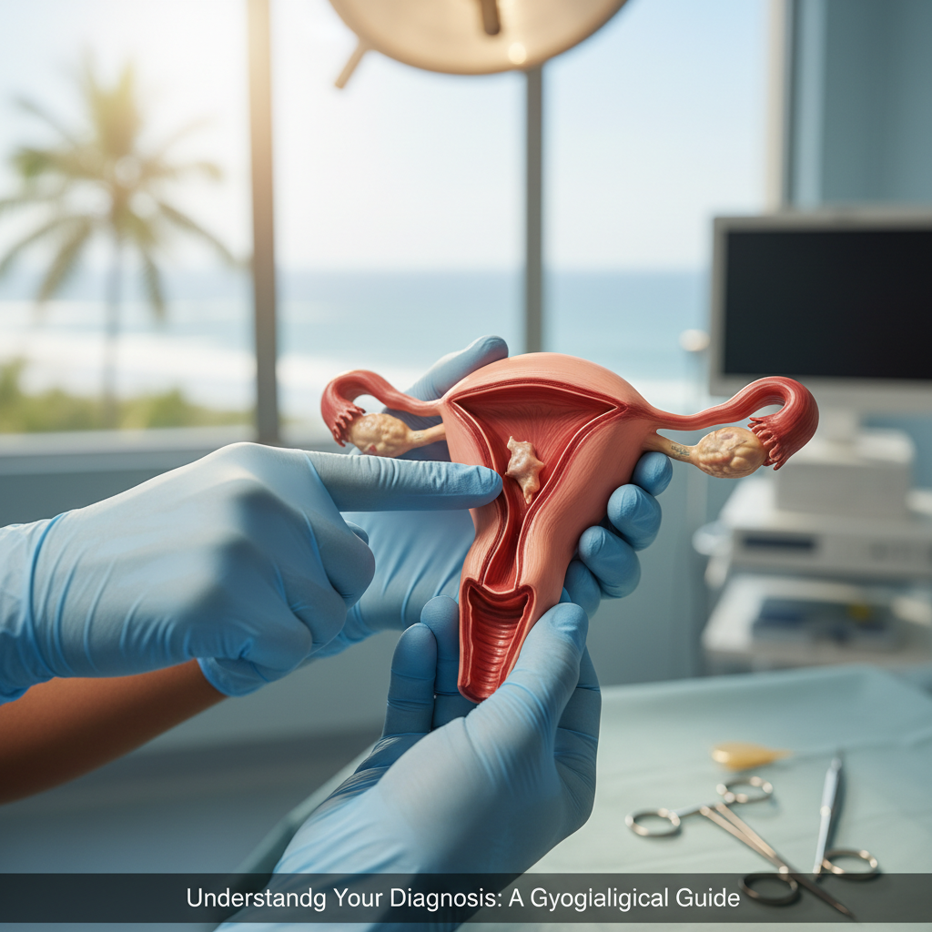 Close-up of an endometriosis specialist durban explaining a pelvic model to a patient.