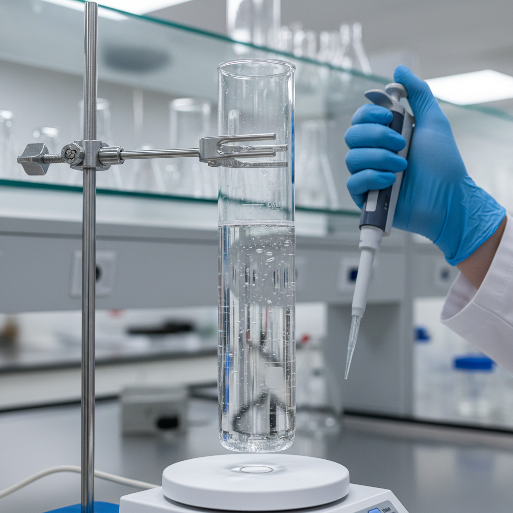 Tall form Berzelius beakers shown among various types of laboratory beakers during a titration.
