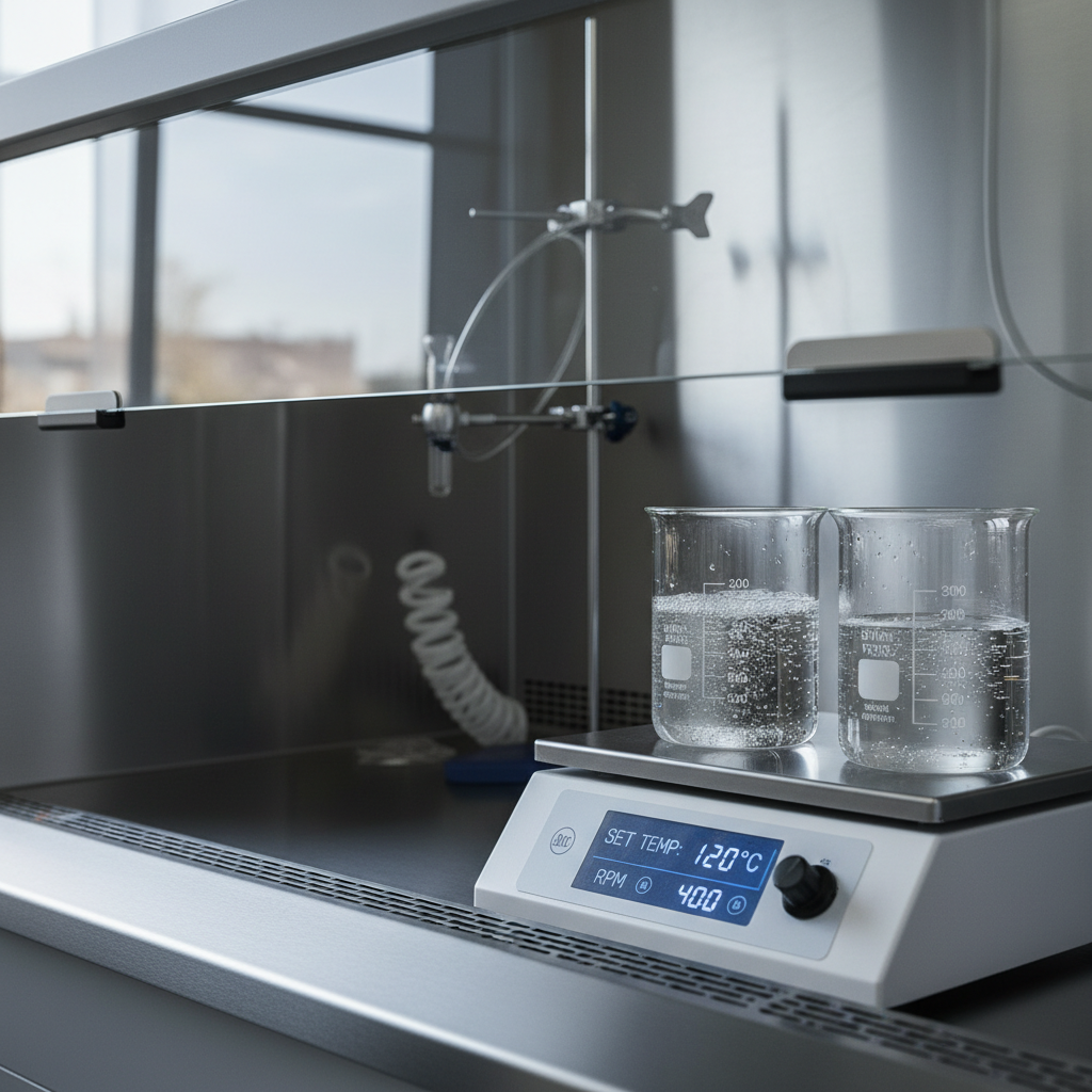 Heat resistant glass vessels representing different types of laboratory beakers on a heating mantle.