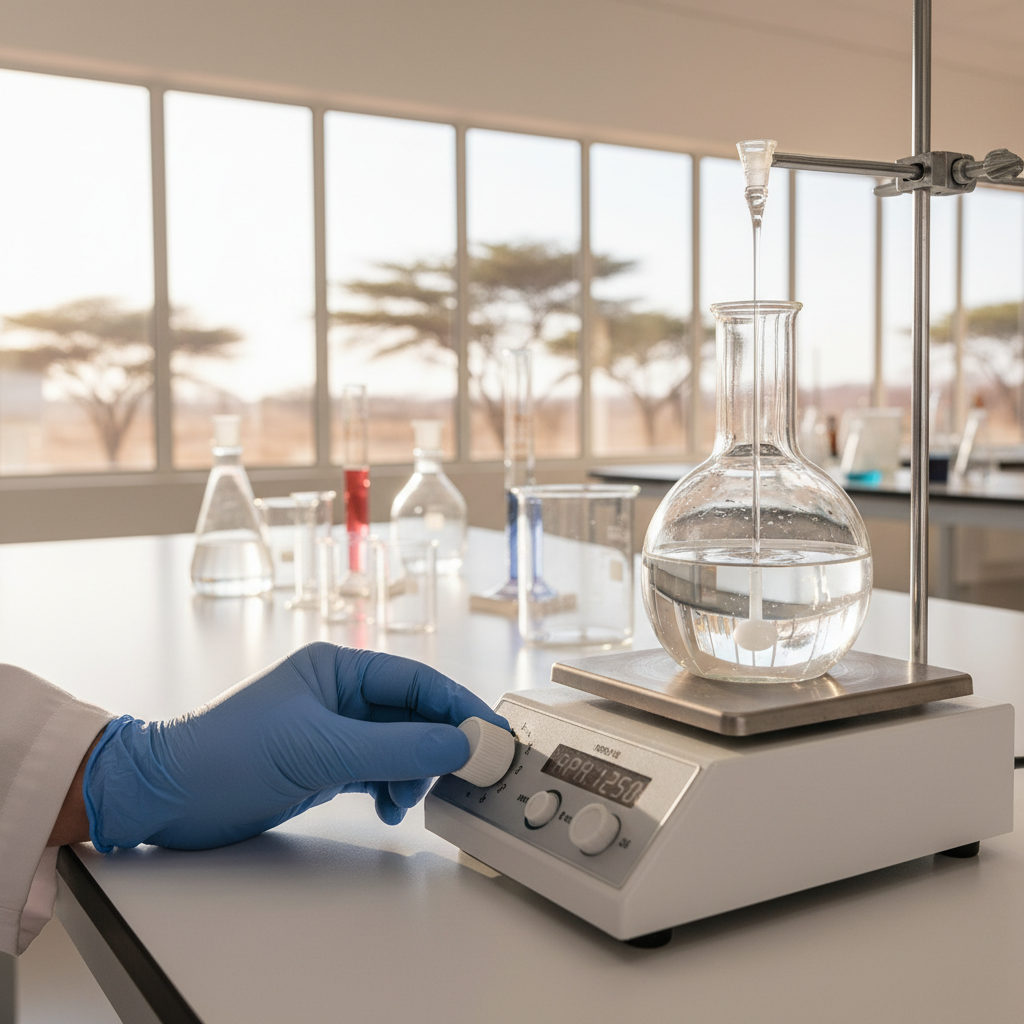 Precision Lab Equipment and Magnetic Stirrers Row of precise laboratory equipment featuring a magnetic stirrer for sale in a Durban facility.
