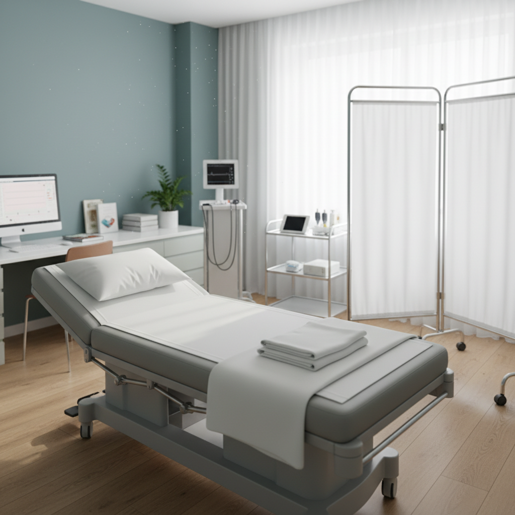 A clean medical room prepared for cervical cancer screening durban at a specialist clinic.