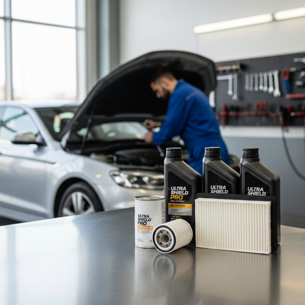 Fresh engine oil and new filters being installed during a major car service in durban for vehicle maintenance.