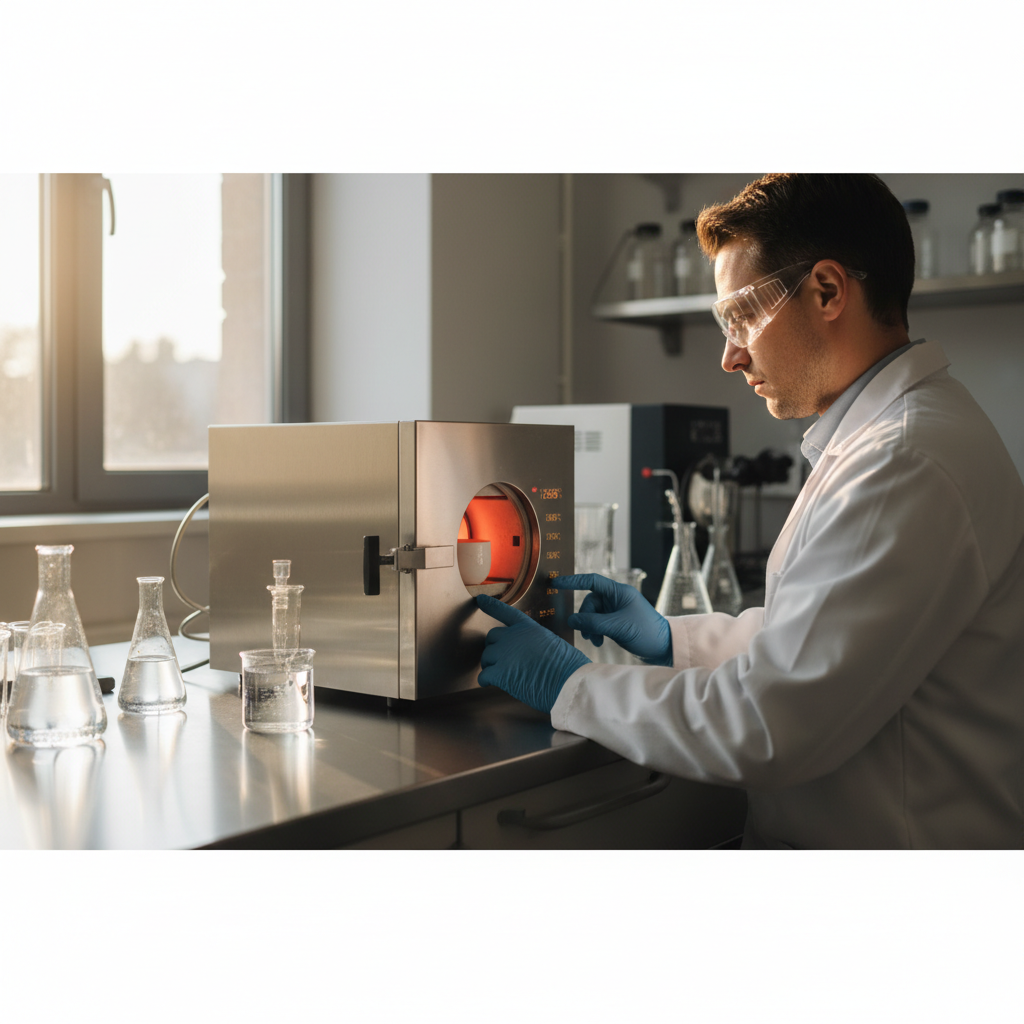 A scientist monitoring high-temperature equipment while browsing laboratory muffle furnaces for sale for a Durban lab.
