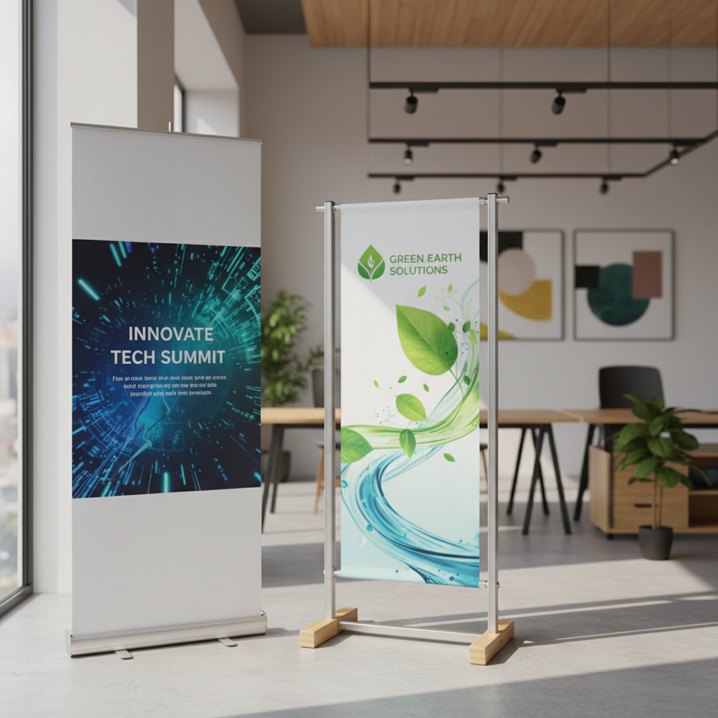 High-quality pull-up banners on display, showing services from the best promotional printing providers durban.