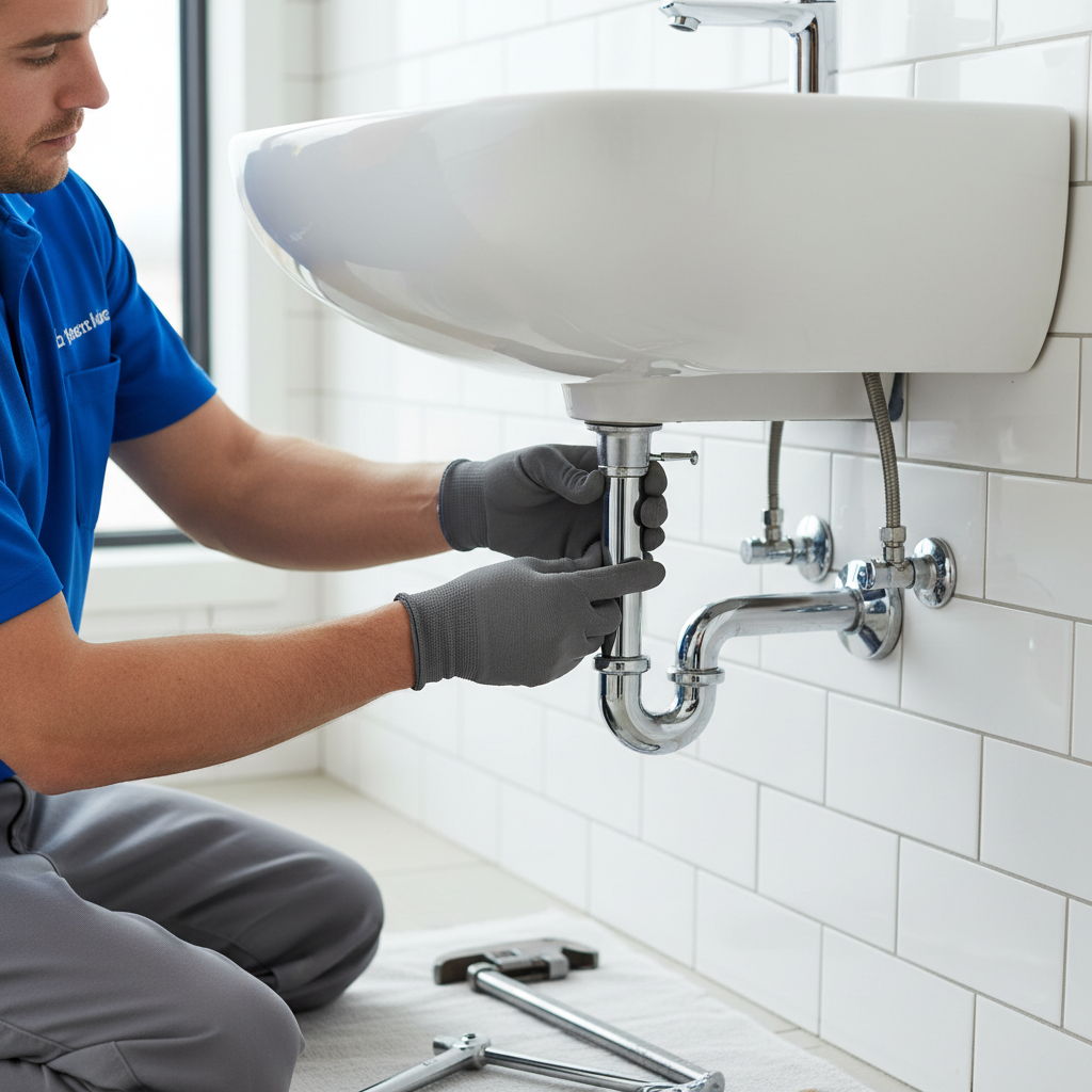 Professional Bathroom Plumbing Installation Professional plumber installing a designer basin during bathroom renovations Johannesburg.