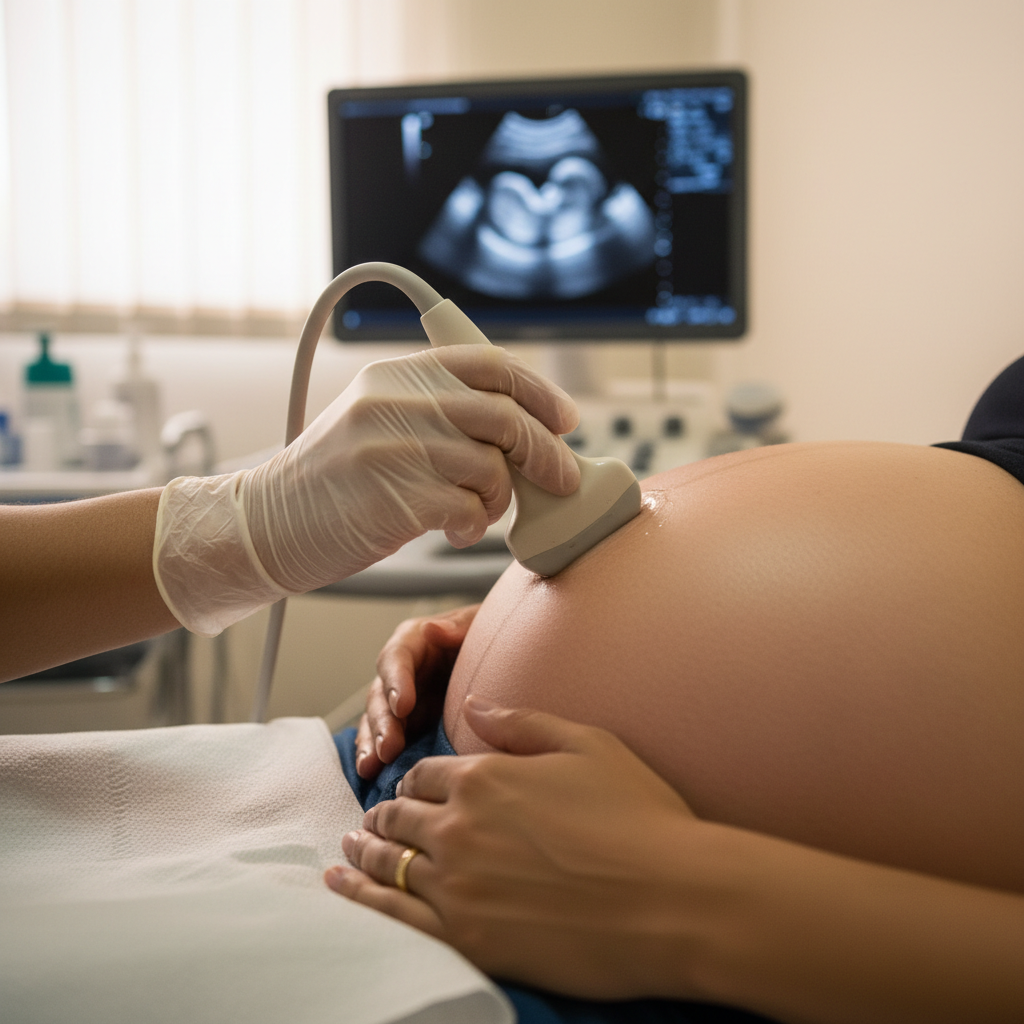 Expectant parents looking at an ultrasound screen with their safe delivery obstetrician durban.