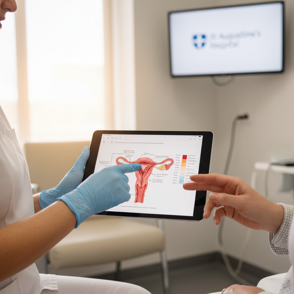 Medical professional explaining diagnostic results with an ovarian cancer specialist durban at the hospital.