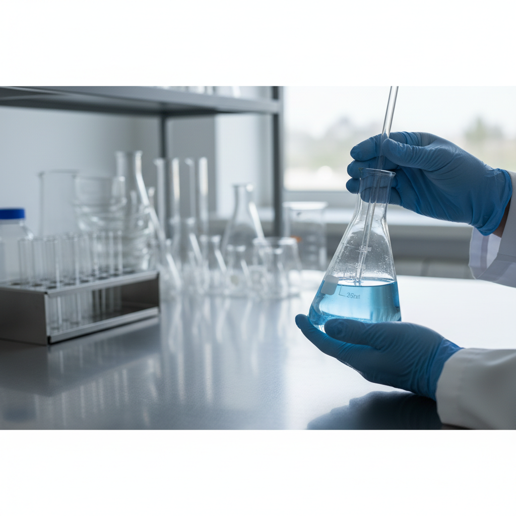 Quality Control of Laboratory Glassware and Equipment Inspecting high-quality glassware as part of scientific product sourcing for research labs procurement.