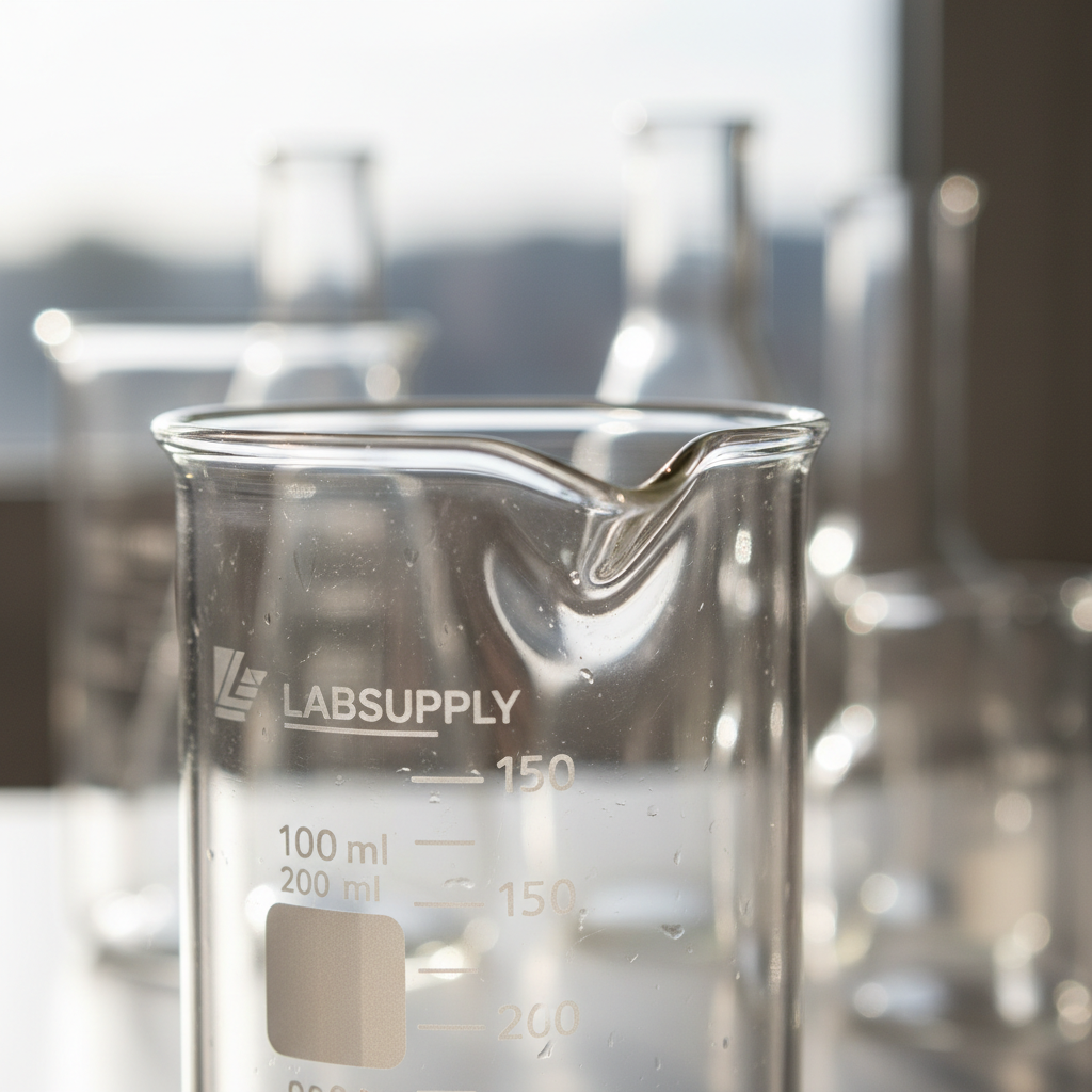 Close-up of borosilicate 3.3 glass lab beakers durban showing durable heat-resistant construction.