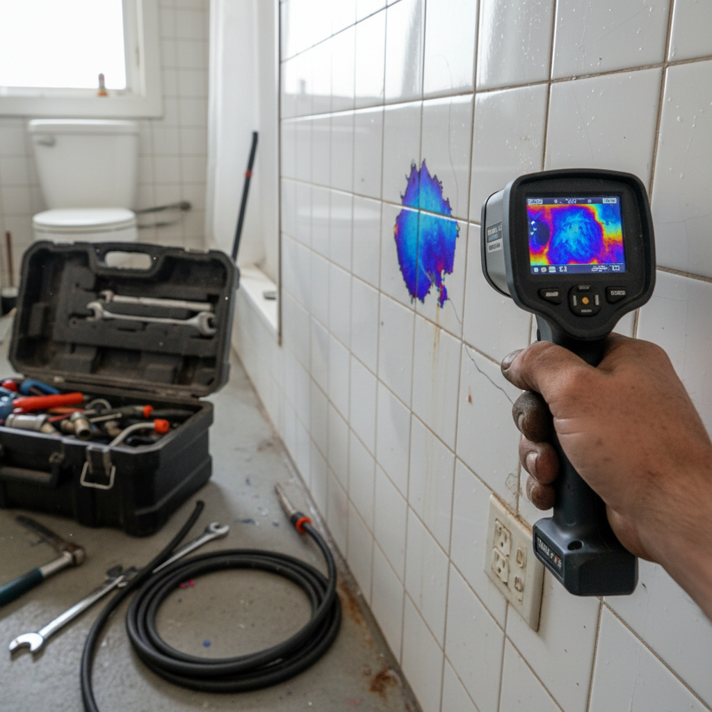 Thermal Imaging for Water Leak Tracing Thermal imaging camera showing a hidden pipe leak for leak detection services Johannesburg.