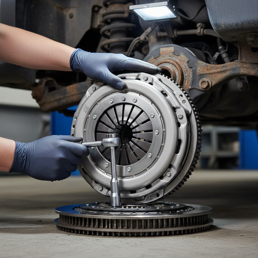 Close up of a new clutch kit installation during a clutch replacement Durban at Dna Auto Centre.